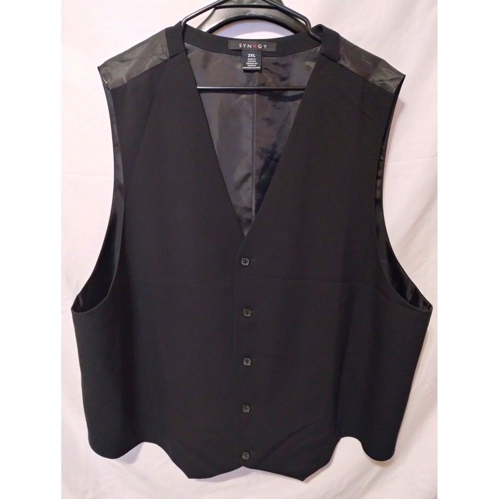 Synrgy Mens 2XL Black Suit Vest Waistcoat Formal Tuxedo Wedding Prom Waist Coat